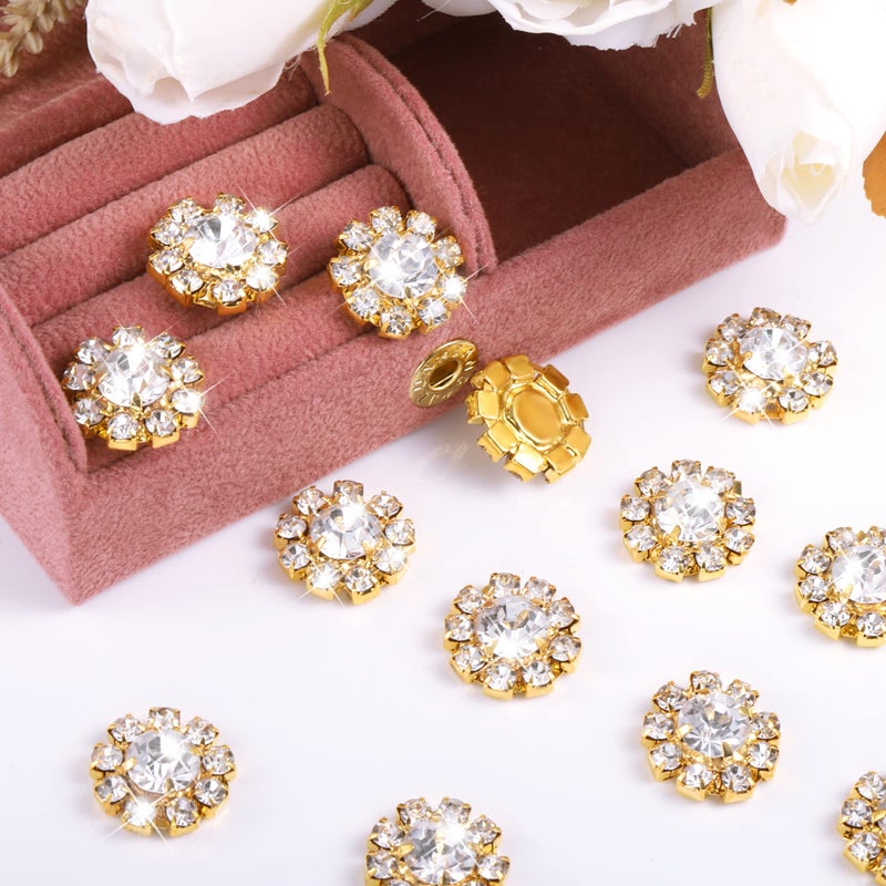 ALEXCRAFT Wholesale 24PCS 16MM Gold Plated Metal Clear Rhinestone Glass Buttons Embellishments Bulk for Craft (Flat) - Image 4